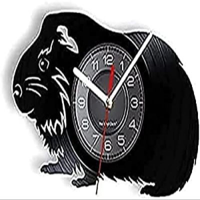 Round Wall Clock Guinea Pig Funny Hamster Piggy Pet Nursery Shadow Laser Etched Art Wall Clock Animal Lover Clock Decorative Gift
