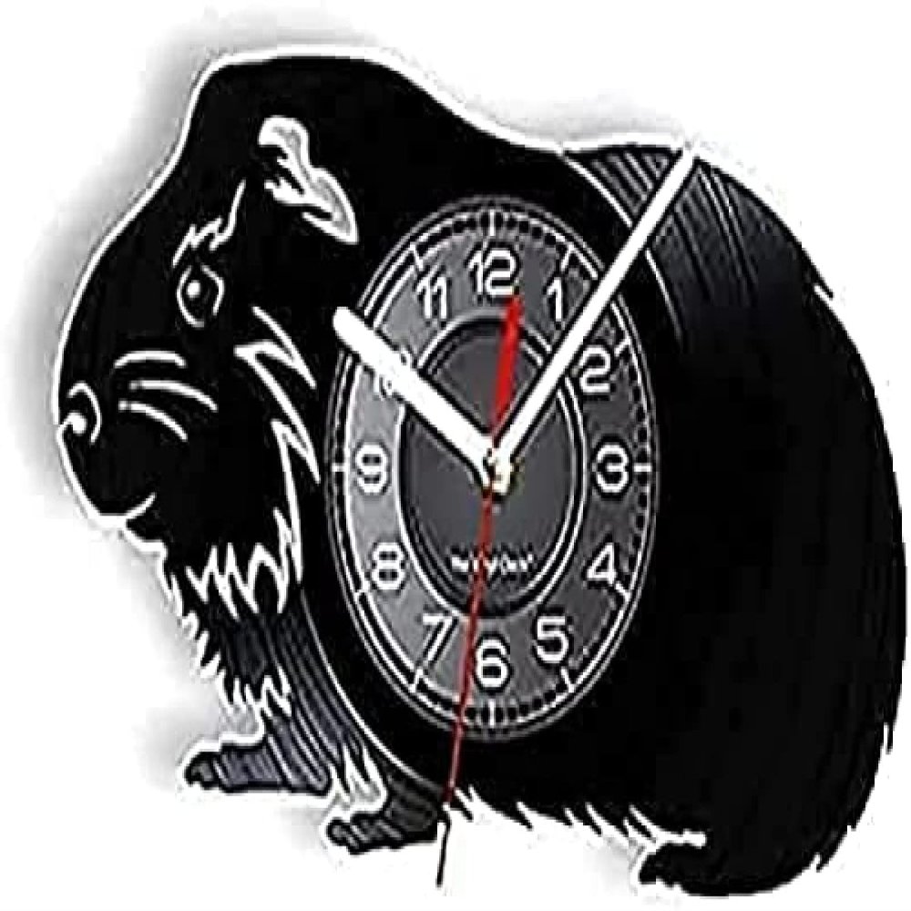 Round Wall Clock Guinea Pig Funny Hamster Piggy Pet Nursery Shadow Laser Etched Art Wall Clock Animal Lover Clock Decorative Gift