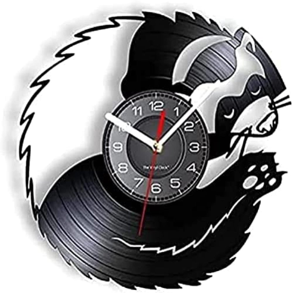 Round Wall Clock Wildlife Ferret Vinyl Woodland Animal Nursery Room Decor Wall Watch Carved Gramophone Music Record Clock Decorative Gift