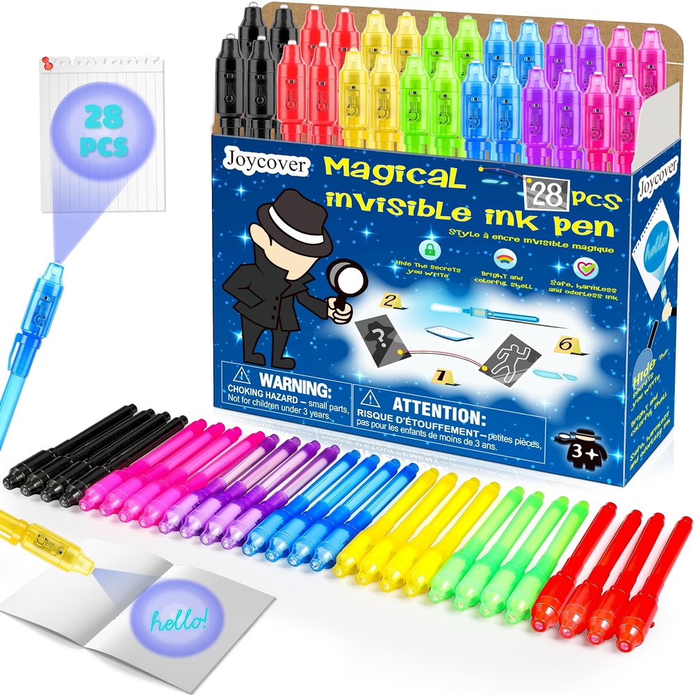 Joycover Invisible Ink Pen with UV Light for Kids, 28PCS Spy Pen Party Favors for Kids 4-8 8-12, Birthday Party Supplies Classroom School Goody Bag Stuffers for Boys Girls