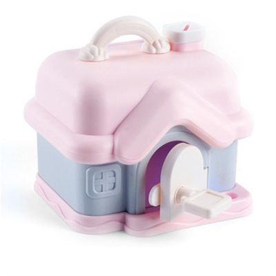 Children's Cartoon Small House Design Saving Money Piggy Bank, Cute Large Capacity Coin Bank for Girls (with Stickers) (Color : Pink, Size : 20 * 19 * 17cm)