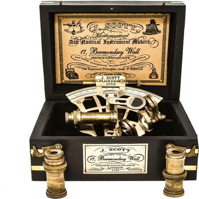 Online Solution Maritime Antiques Marine Captain Sextant Working Astrolabe Instrument Ship Sextant Marine Pirate Gift with Wooden Box