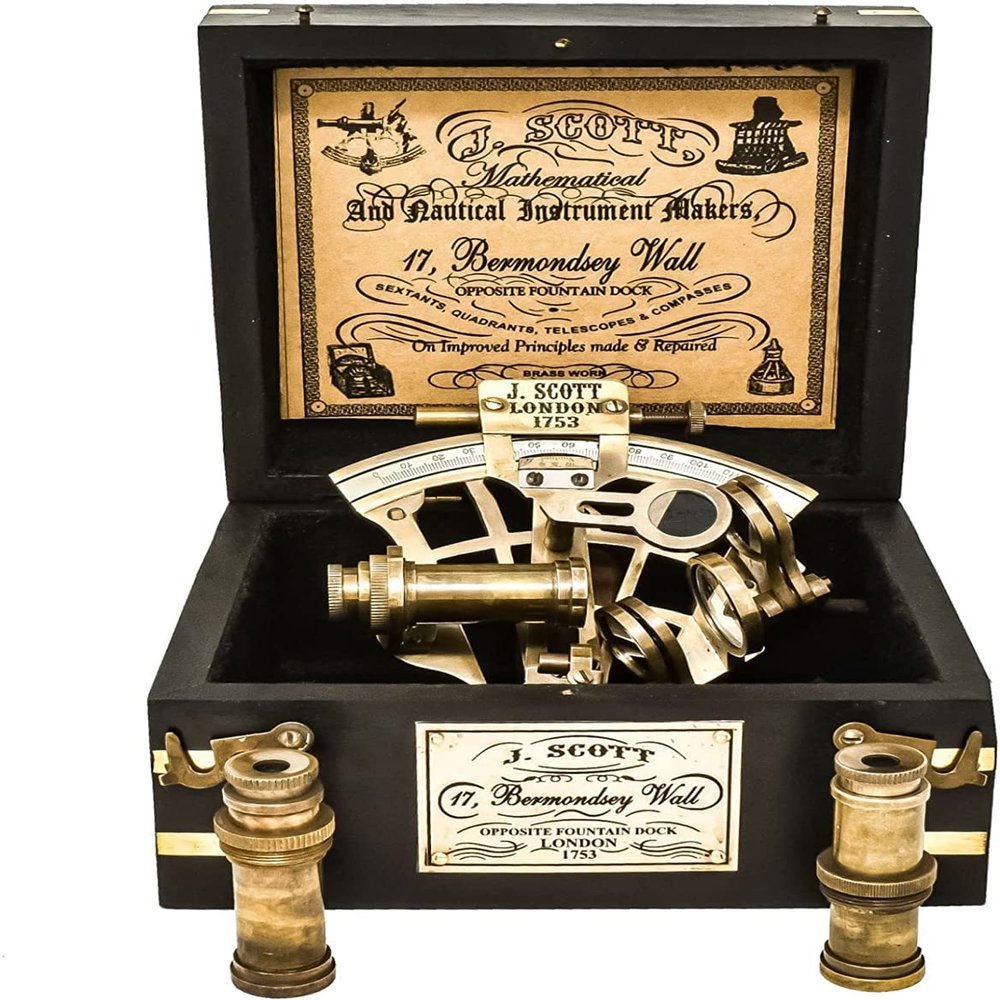 Online Solution Maritime Antiques Marine Captain Sextant Working Astrolabe Instrument Ship Sextant Marine Pirate Gift with Wooden Box