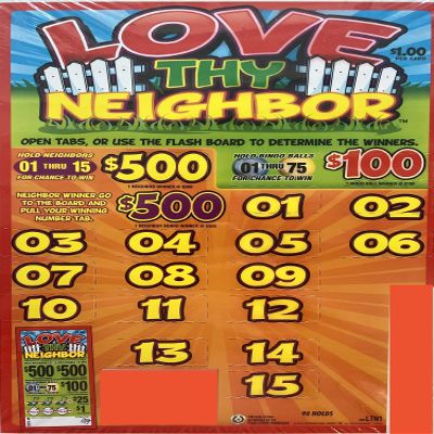 Love Thy Neighbor $500-$500 Bingo Pull Tabs Game, Seal Card