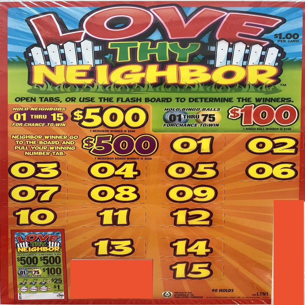 Love Thy Neighbor $500-$500 Bingo Pull Tabs Game, Seal Card