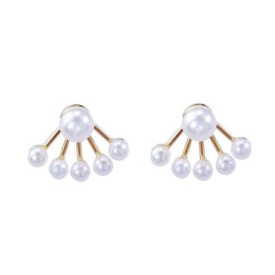 Fashion Earrings for Women 1 Pair Ear Studs Temperament Fan-Shaped Elegant Minimalist Geometric Decorative Birthday Gifts Women Faux Pearl Stud Fashion Earrings for Women (Picture