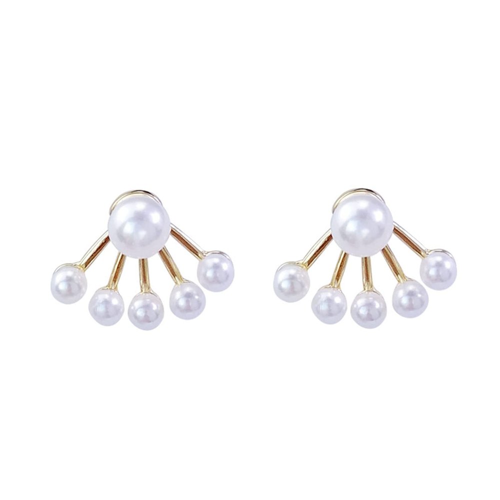Fashion Earrings for Women 1 Pair Ear Studs Temperament Fan-Shaped Elegant Minimalist Geometric Decorative Birthday Gifts Women Faux Pearl Stud Fashion Earrings for Women (Picture