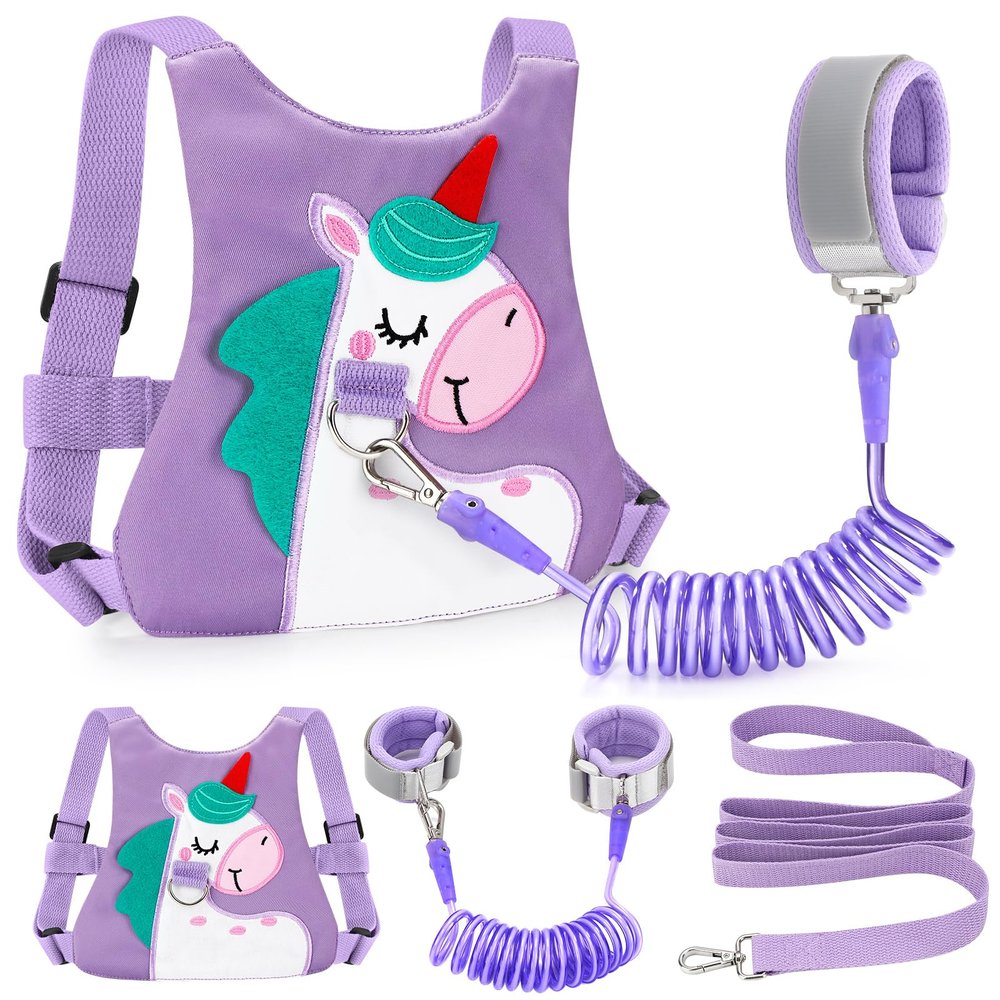 Toddler Leash-Baby Walking Safty Harness and Child Anti Lost Wrist Link for Girls/Boys Travel (Purple)