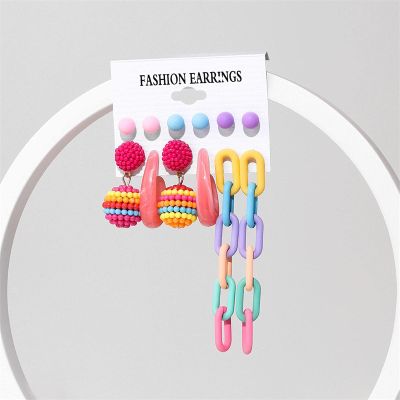 ELROAL Acrylic Earrings Set Ladies Handmade Exaggerated Candy Color Stud Earrings Earring Earring Jewelry 14#26287