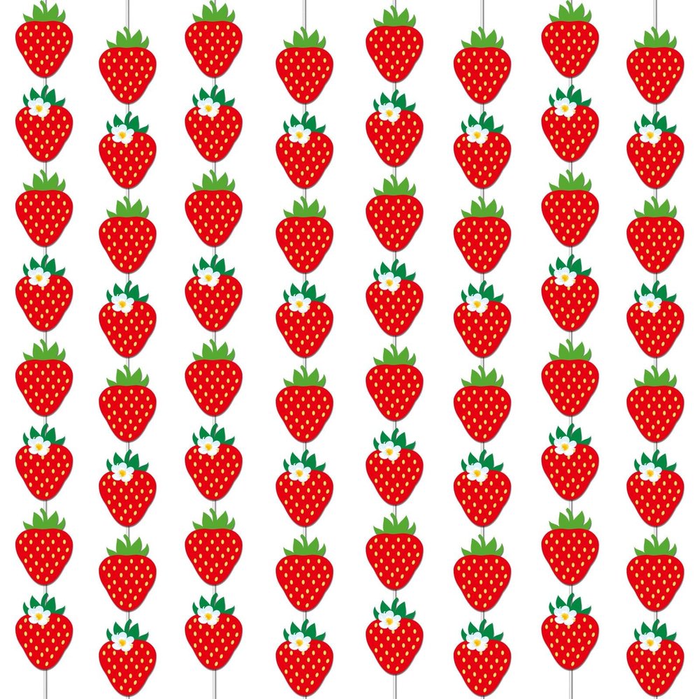 12 PCS Strawberry Birthday Party Banners Strawberry Garland Banner Decorations Berry First Hanging Swirl Kit Cutouts for Girls Baby Shower Party Supplies Decor