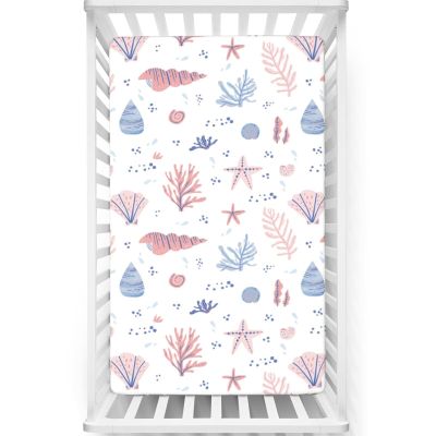 Coastal Themed Fitted Crib Sheet,Standard Crib Mattress Fitted Sheet Toddler Bed Mattress Sheets - Baby Crib Sheets for Girl or Boy,28 x52,White Blush and Ceil Blue