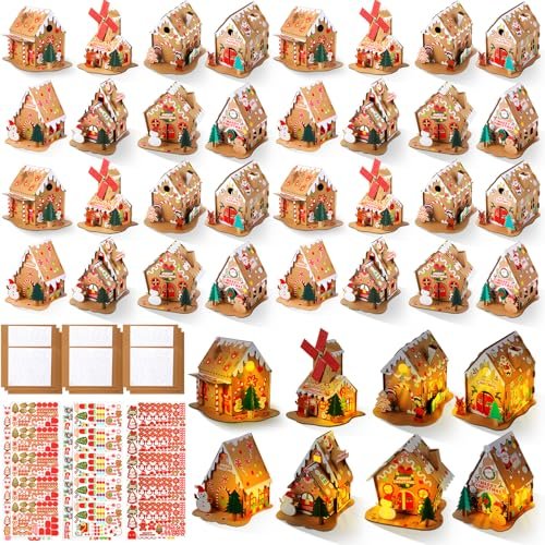 Yunsailing 24 Set Christmas Craft Kit Gingerbread House Craft Kit Make a Gingerbread House 3D for Xmas Party Game Supplies