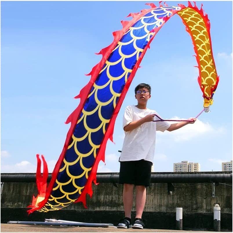CALMR 3m/5m Blue Scale Silk Dragon Outdoor Flinging Fitness Dragon Dance Wu Long 3D Dragon Ribbon Streamer Chinese Dragon Dance