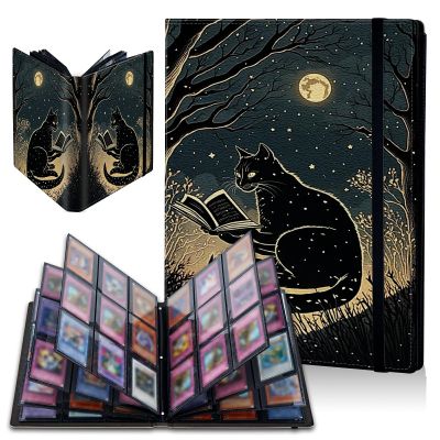 Black Cat Moon Card Binder, 9 Pocket Trading Card Album Folder Sleeves Side Loading 720 Pockets Premium PU Card Book Card Holder Binder Card Album for Game Cards/Sports Cards