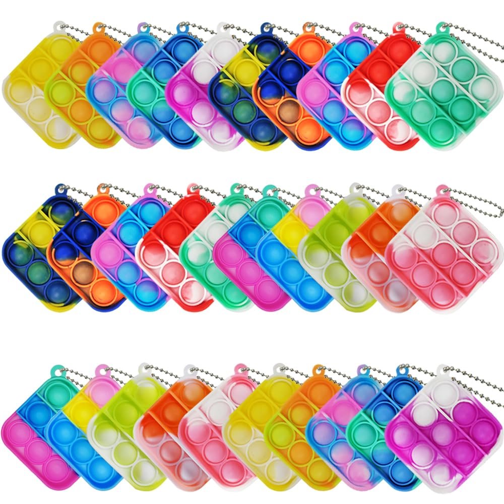 30 Pcs Mini Pop Bubble Fidget Toys for Party Favors, Small Silicone Pop Keychain Bulk for Goodie Bag, Classroom Prizes Stuffers Christmas Valentine Gifts for Kid Students