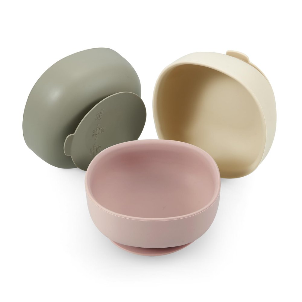 PandaEar 3 Pack Silicone Suction Bowls for Baby Toddler Infant Kids - Baby Food Bowls First Stage Feeding - Suction, Soft, Safe, BPA-Free