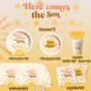 142Pcs Here Comes the Son Baby Decorations-1st Birthday Party Supplies for Boys Boho Sun Tableware Retro Sunshine Here Comes the Son Plates and Napkins Set for 20 Guests view 4