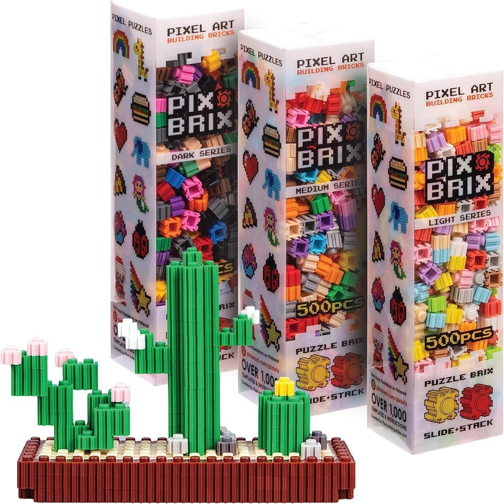 Pix Brix Pixel Art kit Puzzle Bricks - 1500 Piece Pixel Art Container, 32 Color Palette - Interlocking Building Bricks, Create 2D and 3D Builds Without Water or Glue - Stem Toys, Ages 6 Plus