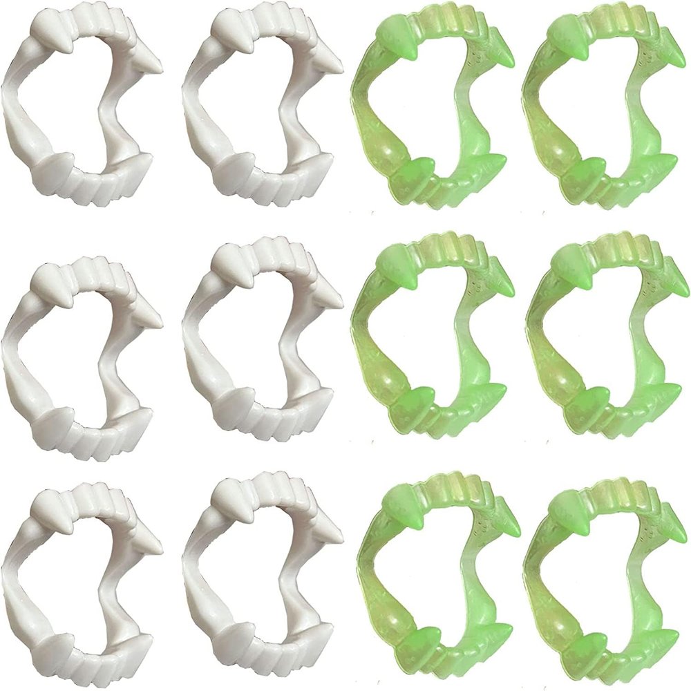 Higoala 24 Pcs Vampire Fangs, Plastic White and Glow in The Dark Vampire Teeth for Dress Up Costume Cosplay Photo Props Halloween Christmas