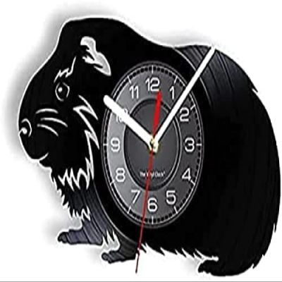 Wall Clock Guinea Pig Wall Clock Funny Hamster Vinyl Record Pig Wall Clock Animal Nursery Decor Shadow Laser Engraved Art Wall Clock Animal Lover