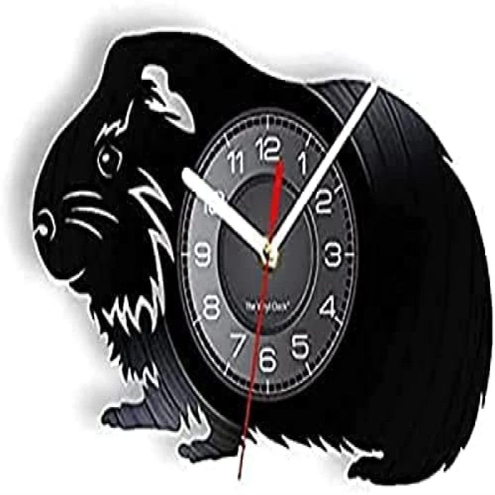 Wall Clock Guinea Pig Wall Clock Funny Hamster Vinyl Record Pig Wall Clock Animal Nursery Decor Shadow Laser Engraved Art Wall Clock Animal Lover