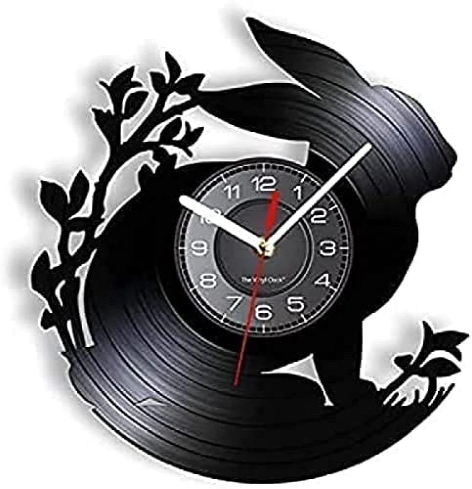 Wall Clock Rabbit Wall Clock Vinyl Record Animal Wall Clock Rabbit Modern Design Silent Black Quartz Clock Hanging Clock for Kids Room Nursery