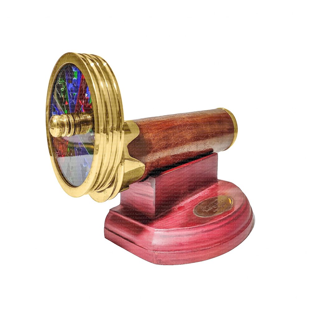 A.A.Nauticals - Personalised Flower Wheels Kaleidoscope with Stand, Solid Brass & Wood 360 Degree Rotatable 2 Wheel Kaleidoscope - Handmade Toy for Men, Women Children