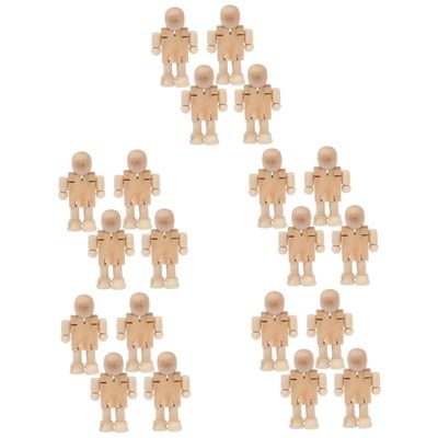 20 Pcs Wooden Robot Wood Educational Desktop Unpainted Peg People Unfinished Wooden Peg Doll Figure Wood Human Figure Model DIY Graffiti Craft