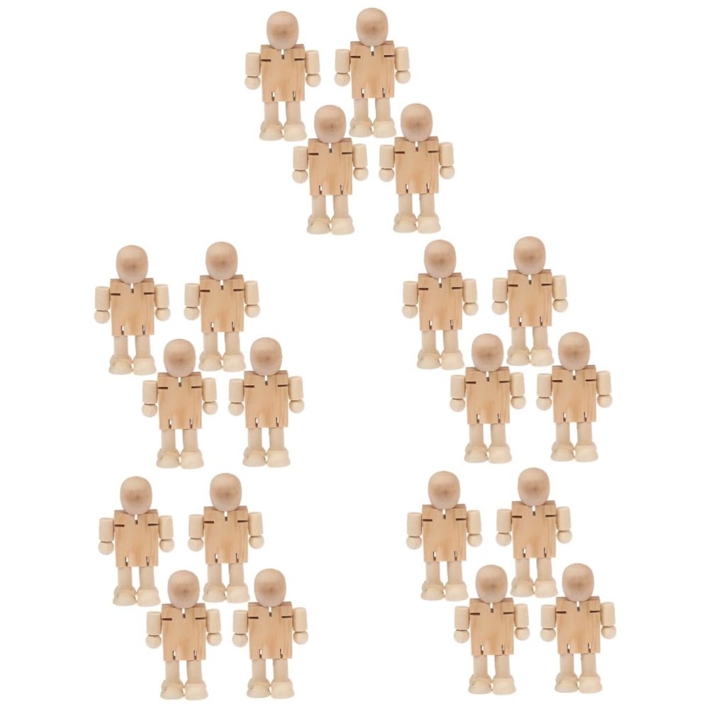 20 Pcs Wooden Robot Wood Educational Desktop Unpainted Peg People Unfinished Wooden Peg Doll Figure Wood Human Figure Model DIY Graffiti Craft