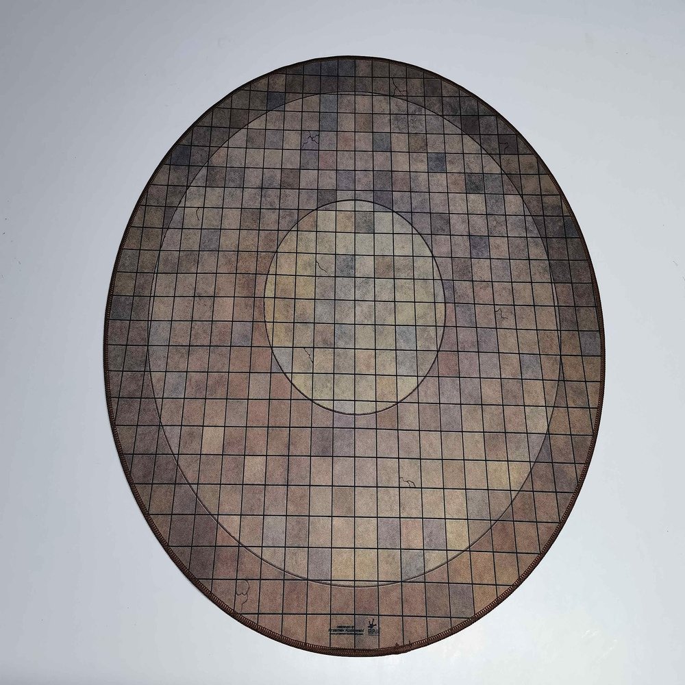 24" Diameter Dungeon Floor Playmat with 1" Grid Stitched Edging, Double-Sided with Universal Dungeon Terrain
