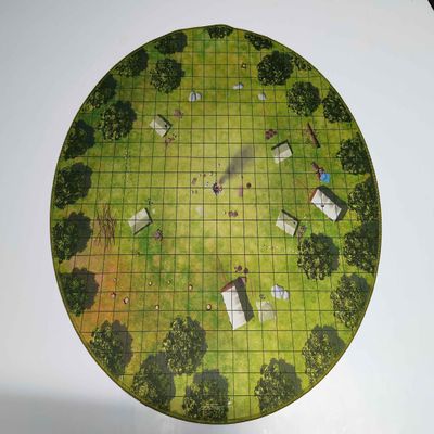 24" Diameter Adventurers Campsite Playmat with 1" Grid Stitched Edging, Double-Sided with Universal Dungeon Terrain