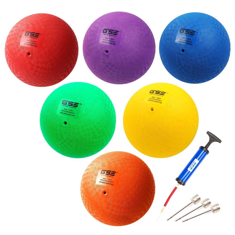 GSE Games & Sports Expert 7" Inflatable Playground Balls Set with Pump, Kickball, Bouncy Dodge Ball, Handball for Kids/Adults, Perfect for Recess Ball Games, Gym, Yoga, Schools Sports Activities