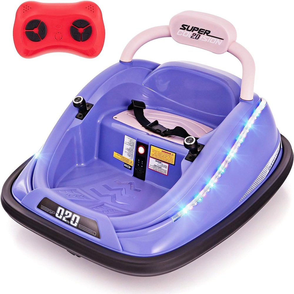 OLAKIDS Bumper Car for Toddlers, 12V Kids Electric Ride on Toy with Remote Control, Battery Powered Vehicle Racer for Baby, 360 Degree Spin Rotation, Colorful Flashing LED Lights, Music (Purple)