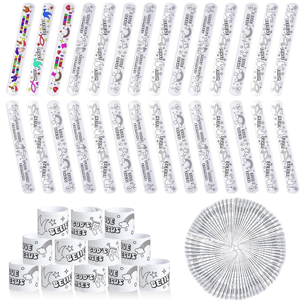 300 Pcs Christian Valentines Gifts Color Your Own Faith Slap Bracelets Jesus Religious Bracelets Christian Craft for Blank Slap Bands with Religious Sayings sunday Craft Coloring DIY Gifts 3 Styles