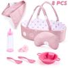 Enjoyin 8 Pcs Baby Doll Accessories Set Includes Feeding Bottle, Pacifier, Blanket, Pillow, Tablewares and Bassinet Carrier for 9'' to 12'' Dolls view 1