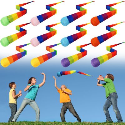 Leyndo 12 Pcs 28 Inch Throw and Catch Balls with Rainbow Tail, Soft Sports Play Comet Balls Playground Toys Bulk for Kids Adults Games and Activities Fun Throwing School (Classic)