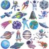 Hohamn 120 Pcs Glitter Galaxy Temporary Tattoos for Boys Kids, 12 Sheets Outer Space Tattoos for Boys Children Birthday Party Supplies Favors Spaceship Decorations view 1