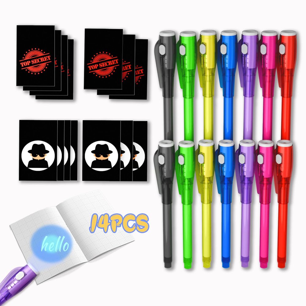 JIMMIDDA Invisible Ink Pen Spy Game for Kids, Party Favors Toys for Girls Boys, Magic Markers for Boys Girls Fun Outdoor Toys, Birthday for 6-13 Year Old Girls Boys (14PCS+Black Notebooks)