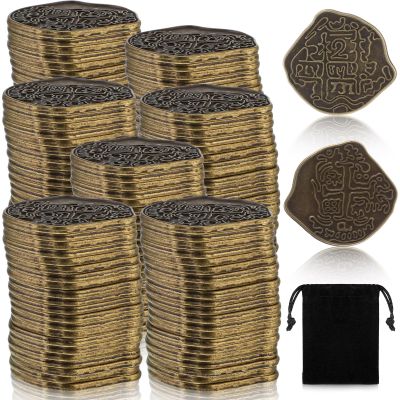 Hanaive 100 Pcs Metal Pirate Coins Treasure Chest Spanish Doubloon Fake Coins Tokens for Kids Board Games Pirate Party Cosplay(Bronze,M,Retro)