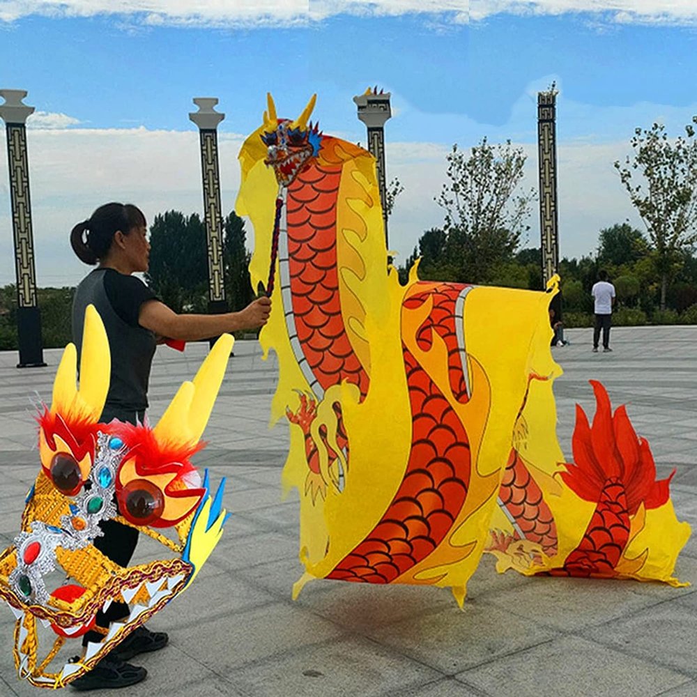 CALMR Chinese Dragon Dance Beginners Yards Beaches Lawns Dragon-Shape Fitness Streamer for Adult Youth Silk Dragon
