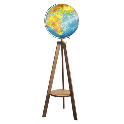 POCHY Beautiful Globe Globe Illuminated World Globe Floor Standing Tripod Geographic Globes Raised Embossed Geographic Globes with Storage Rack Fine and Clear