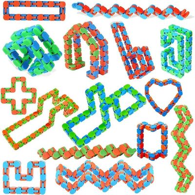 96pcs Random 24 Links Wacky Tracks Snap and Click Fidget Toys, Finger Sensory Toys, Snake Puzzles for Stress Relief, Party Bag Fillers, Random Color, Carnival Gift