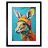 Artery8 Baby Kangaroo Joey Wearing Hat Teal and Orange Artwork Framed Wall Art Print 12X16 Inch view 1