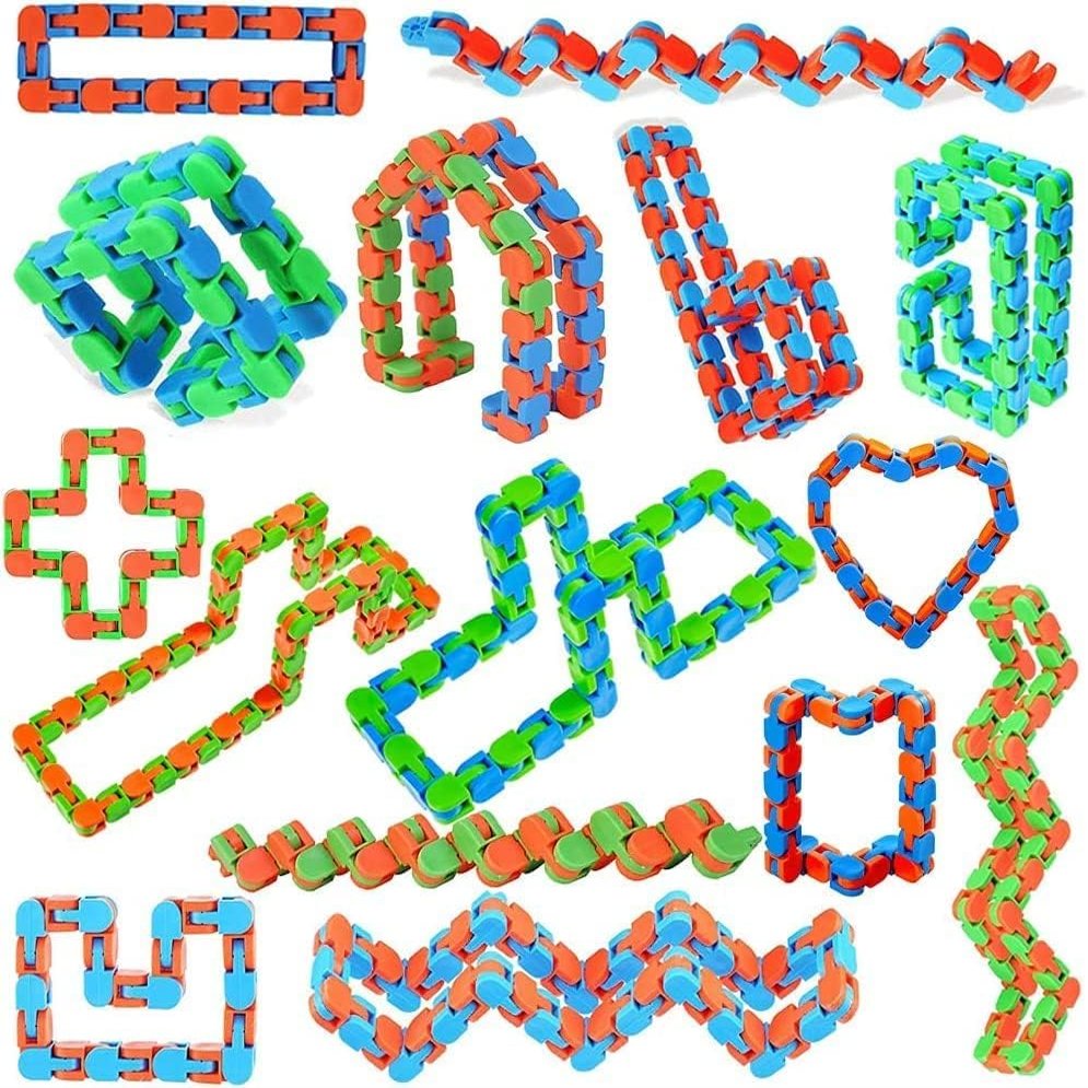 20pcs Random 24 Links Wacky Tracks Snap and Click Fidget Toys, Finger Sensory Toys, Snake Puzzles for Stress Relief, Party Bag Fillers, Random Color, Carnival Gift