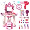 Pretend Play Girls Makeup Table Set with StoolKids Vanity Set with Lights and MusicToddler Beauty Salon Set with Makeup Accessories & Hair Dryer ToyBest Birthday Gifts for Toddlers 2-5 Years Old view 1