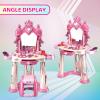 Pretend Play Girls Makeup Table Set with StoolKids Vanity Set with Lights and MusicToddler Beauty Salon Set with Makeup Accessories & Hair Dryer ToyBest Birthday Gifts for Toddlers 2-5 Years Old view 4