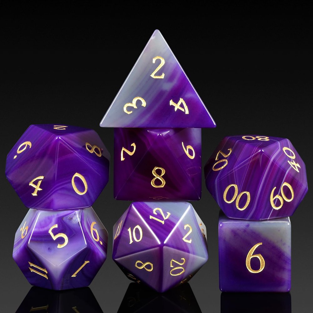 Aagte DND Dice DNDND 7 PCS D&D Die with Gorgeous Gift Case for Dungeons and Dragon Tabletop Game (Purple Agate)