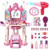 Pretend Play Girls Makeup Table Set with StoolOpen Doors by GesturesKids Vanity Set with Lights and MusicToddler Beauty Salon Set with Makeup Accessories & Hair DryerToy for Toddlers 2-5 Years Old view 1
