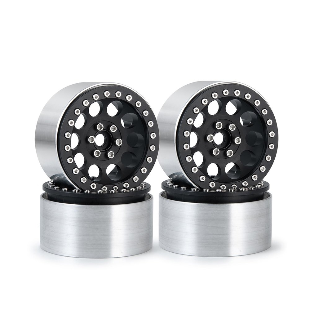 4Pcs Aluminum Alloy 12mm Hex Hub 2.2 Beadlock Wheels Rims for 1/8 1/10 RC Crawler Axial SCX10 Wraith 90048 RR10 TRX6 TRX4 Upgrades (Black)
