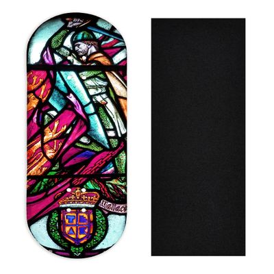 Teak Tuning Heat Transfer Graphic Wooden Fingerboard Deck, Wallace Stained Glass - 34mm x 97mm Popsicle Shaped Deck